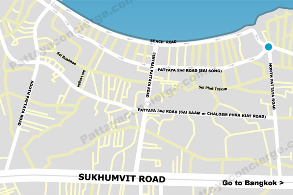 pattaya map with one-way roads identified